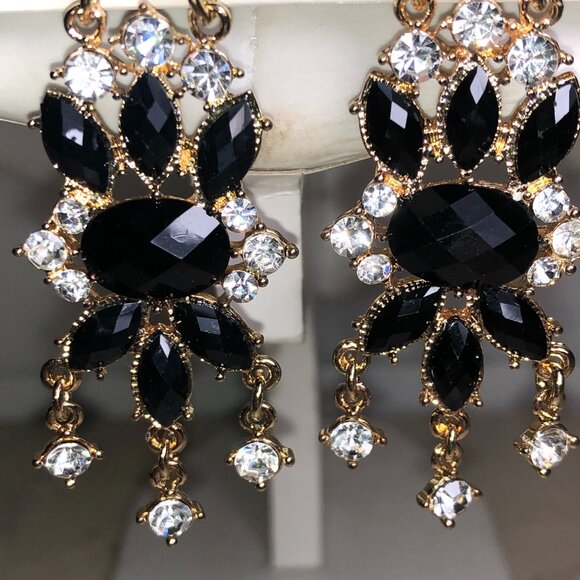 Amrita Jet Black & Gold Chandelier Crystal Earrings - Picture 3 of 5